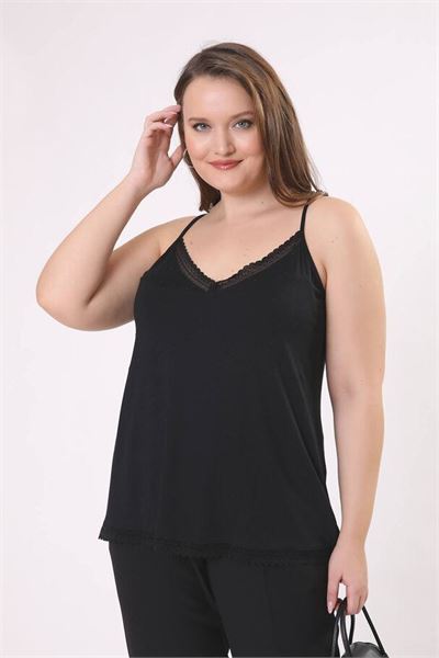 Siyah DANTEL VE TAŞ DETAYLI BLUZ